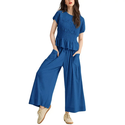 Women’s High-Waisted Lounge Outfit with Pockets Casual Boho Matching Set