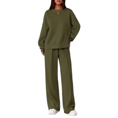 Women Spring & Fall Long Sleeve Wide Leg Pants Sweatsuit