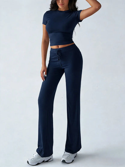 Women's Solid Short Sleeve Two-piece Set