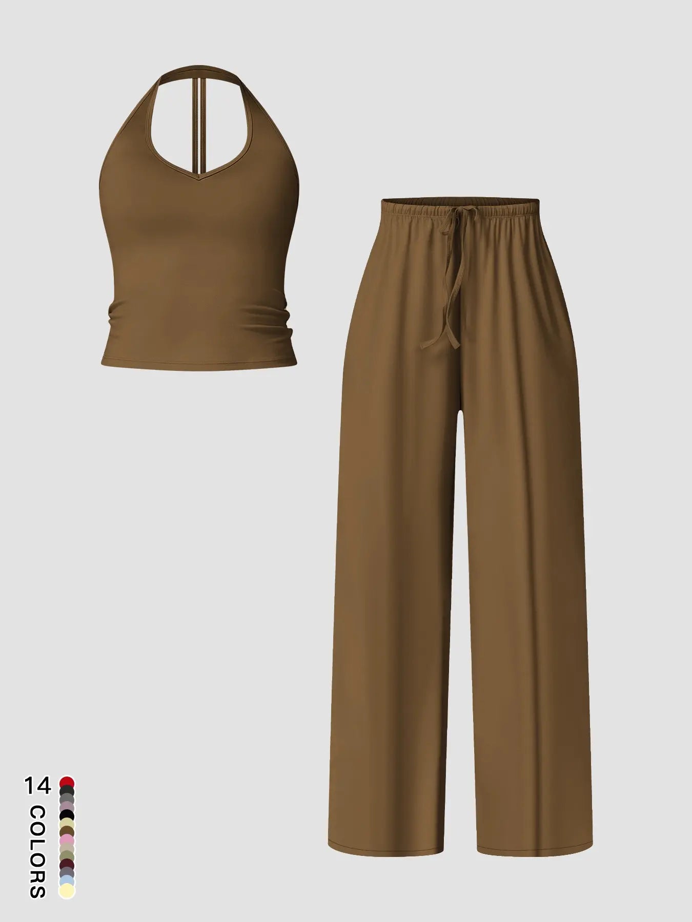 Women's Quick-Dry Sports Tank Top, Casual High-Waisted Bell Bottoms Two Piece Set
