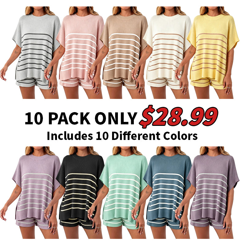 High Waisted Shorts Summer Knit Lounge Short Sets