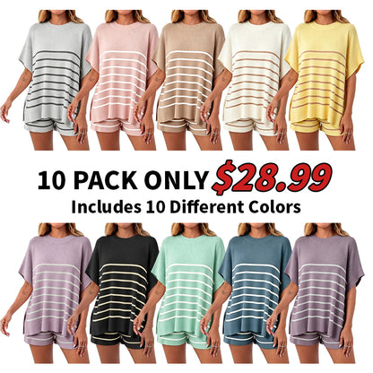 High Waisted Shorts Summer Knit Lounge Short Sets