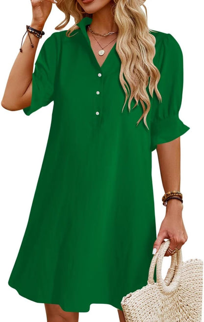 Womens Summer Shirt Mini Dresses with Pockets