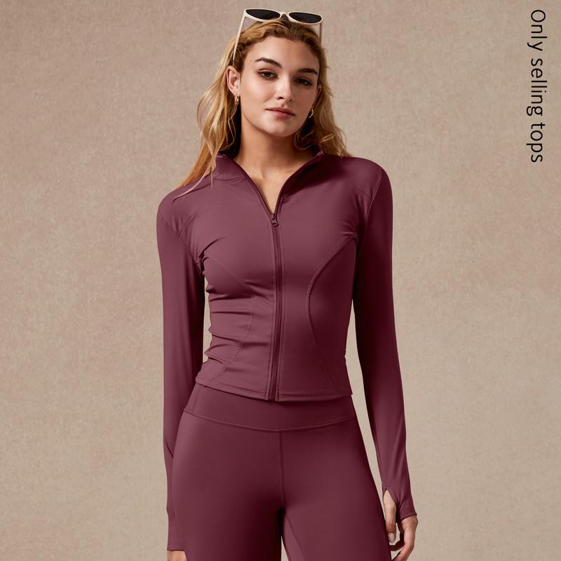 Womens Full Zip Long Sleeved Sports Jacket Slim Fit Quick Dry Stretch Fabric with Thumb Holes for Running Yoga Gym Workout Outfits Activewear