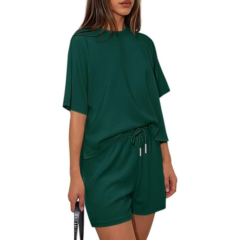 Women‘s Lounge Sets Short Sleeve Shirts Workout Tops Shorts Matching Clothing Summer Vacation Outfits
