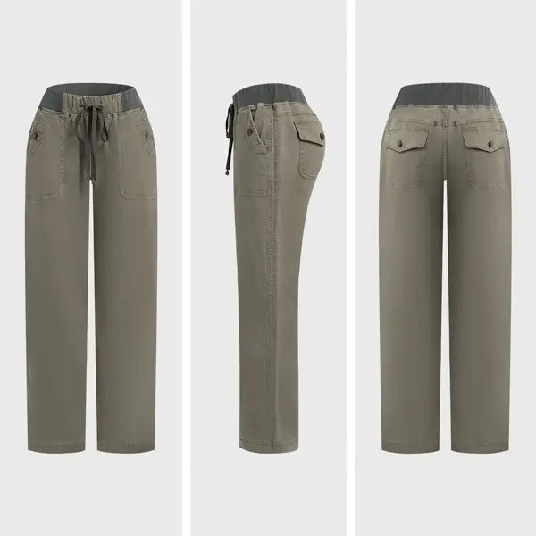 Solid Seam Detail Drawstring Mid Rise Straight Leg Pants