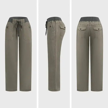 Solid Seam Detail Drawstring Mid Rise Straight Leg Pants