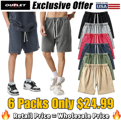 Unisex Cotton Athletic Vintage Acid Wash Elastic Waist Sweat Shorts