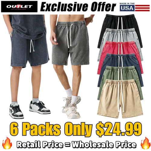 Unisex Cotton Athletic Vintage Acid Wash Elastic Waist Sweat Shorts