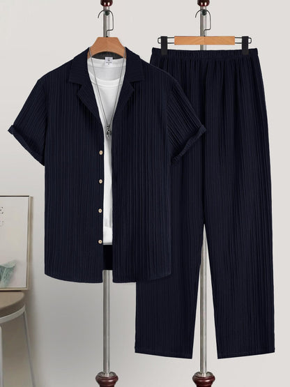 Men's Plain Textured Two-piece Set