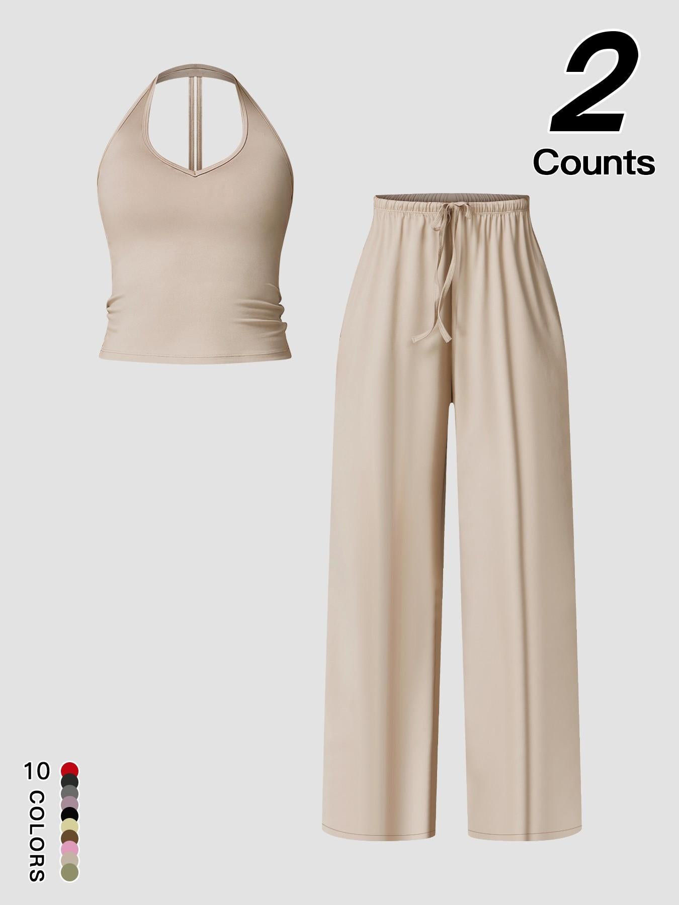Women's Quick-Dry Sports Tank Top, Casual High-Waisted Bell Bottoms Two Piece Set