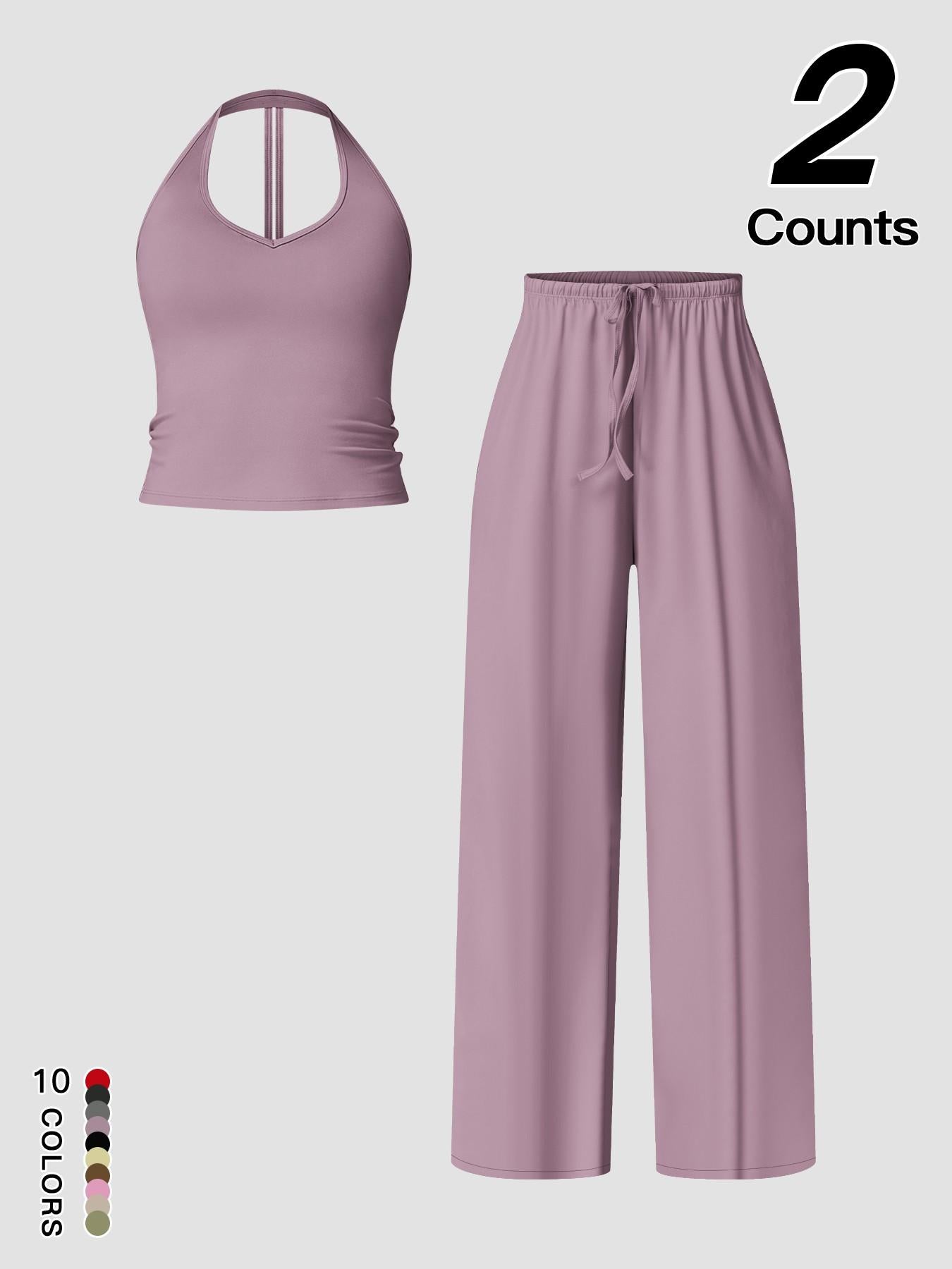 Women's Quick-Dry Sports Tank Top, Casual High-Waisted Bell Bottoms Two Piece Set