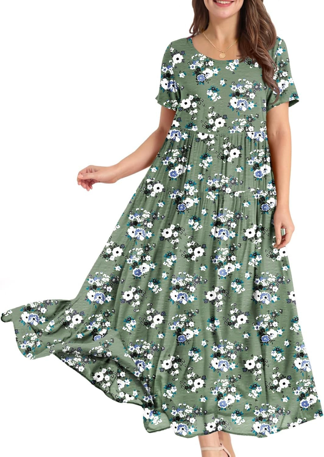Women Casual Loose Bohemian Floral Dress Maxi Summer Beach Dresses