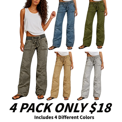 Solid Seam Detail Drawstring Mid Rise Straight Leg Pants