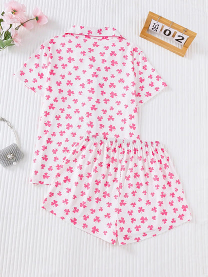 Women's Bow Full-Print Design Two-Piece Sleepwear Set