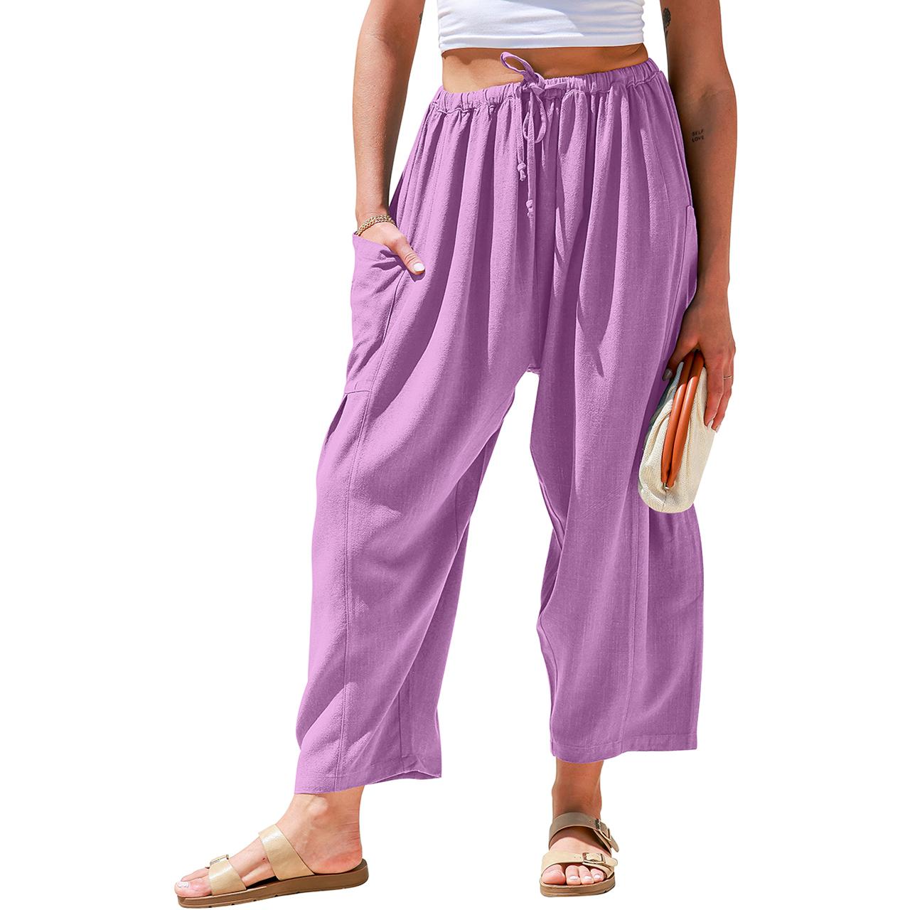 Womens Linen Blend Wide Leg Pants