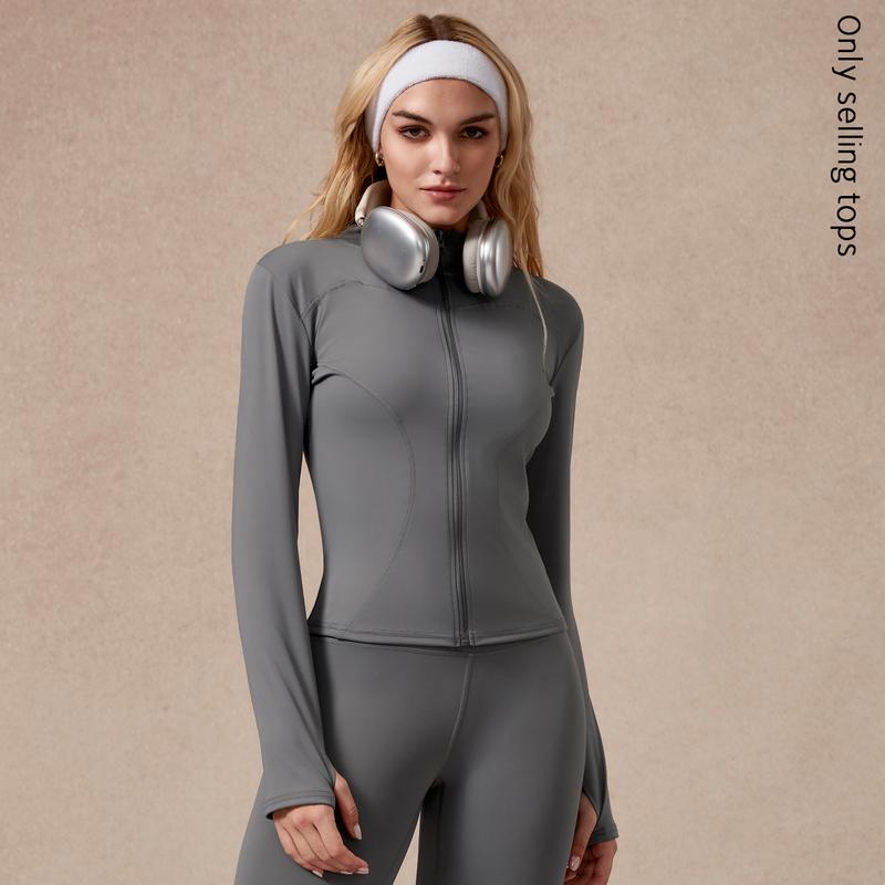 Womens Full Zip Long Sleeved Sports Jacket Slim Fit Quick Dry Stretch Fabric with Thumb Holes for Running Yoga Gym Workout Outfits Activewear
