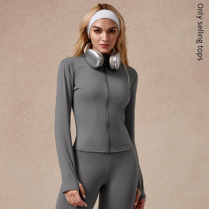 Womens Full Zip Long Sleeved Sports Jacket Slim Fit Quick Dry Stretch Fabric with Thumb Holes for Running Yoga Gym Workout Outfits Activewear