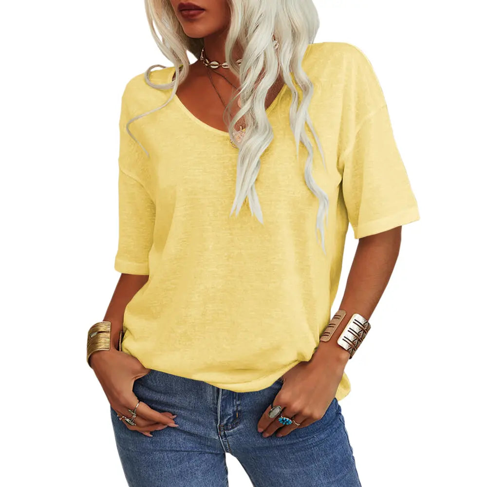 Women's V-Neck Half Sleeve Loose Casual Top