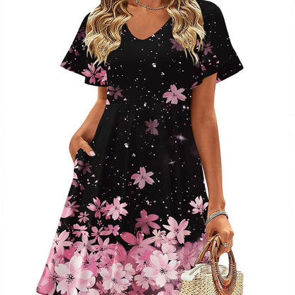 Casual Swing Floral Ruffle Short Sleeve Sundresses Mini A-line Shift Dress