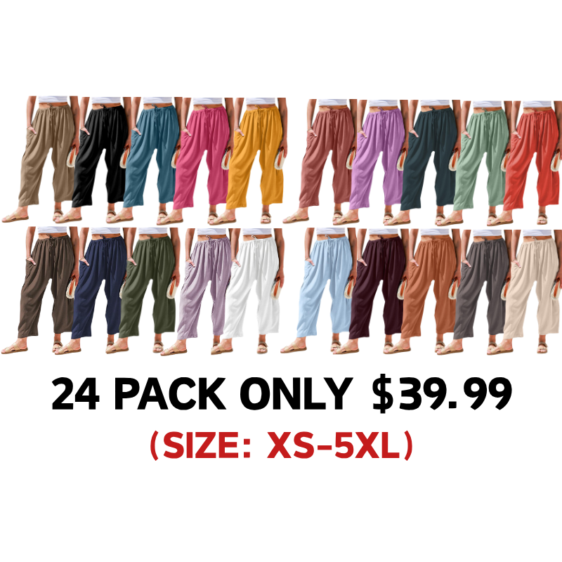 Womens Linen Blend Wide Leg Pants