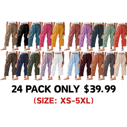Womens Linen Blend Wide Leg Pants