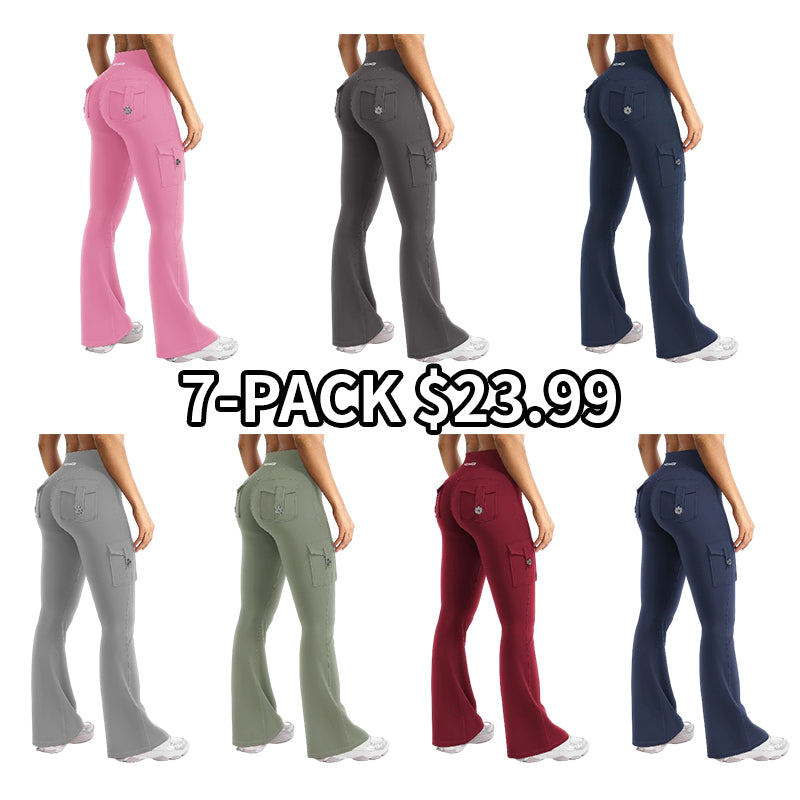 Women's Workout Flare Leggings with Pockets Hidden Scrunch High Waisted Cargo Gym Yoga No Front Seam Leggings Flared Joggers Fitness Outfit Camouflage Sports Pants