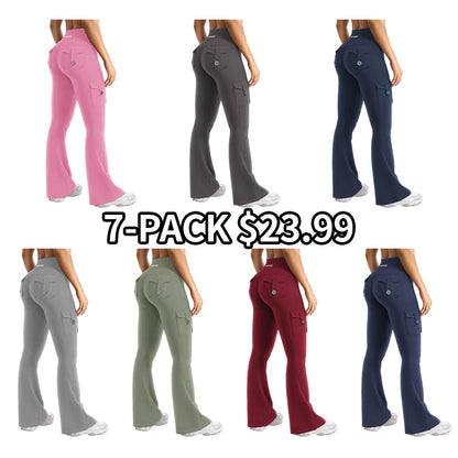 Women's Workout Flare Leggings with Pockets Hidden Scrunch High Waisted Cargo Gym Yoga No Front Seam Leggings Flared Joggers Fitness Outfit Camouflage Sports Pants