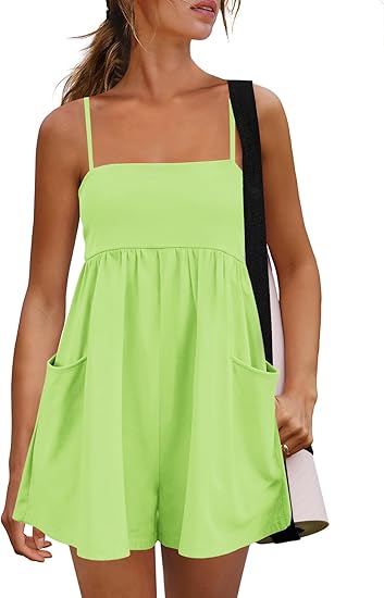 Women's Summer Strappy Romper Square Casual Oversized Workout Athletic Romper Neck Backless