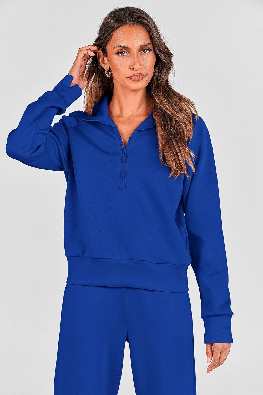 Women's Outfits Casual Lapel Half Zip Sweatshirts And Wide Leg Pants Tracksuit Sets