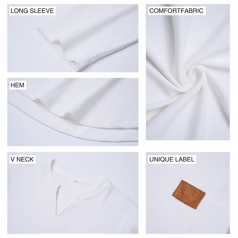 Mens Long Sleeve Muscle V-Neck Longline Ribbed Tee Shirts