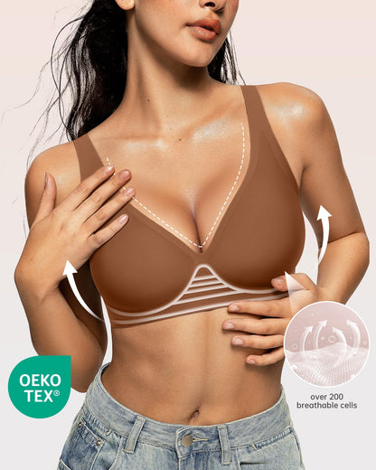 Wireless Polka Dots Deep V Seamless Bras