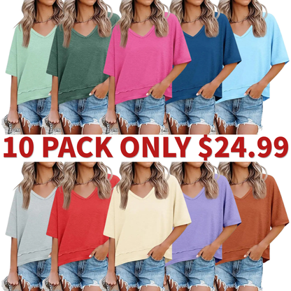 Womens Short Sleeve Shirts Summer V Neck Casual Top