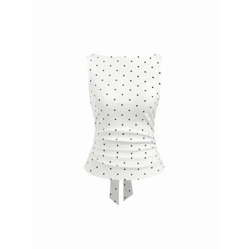 Women's Vintage Polka Dot Open Back Tank Top