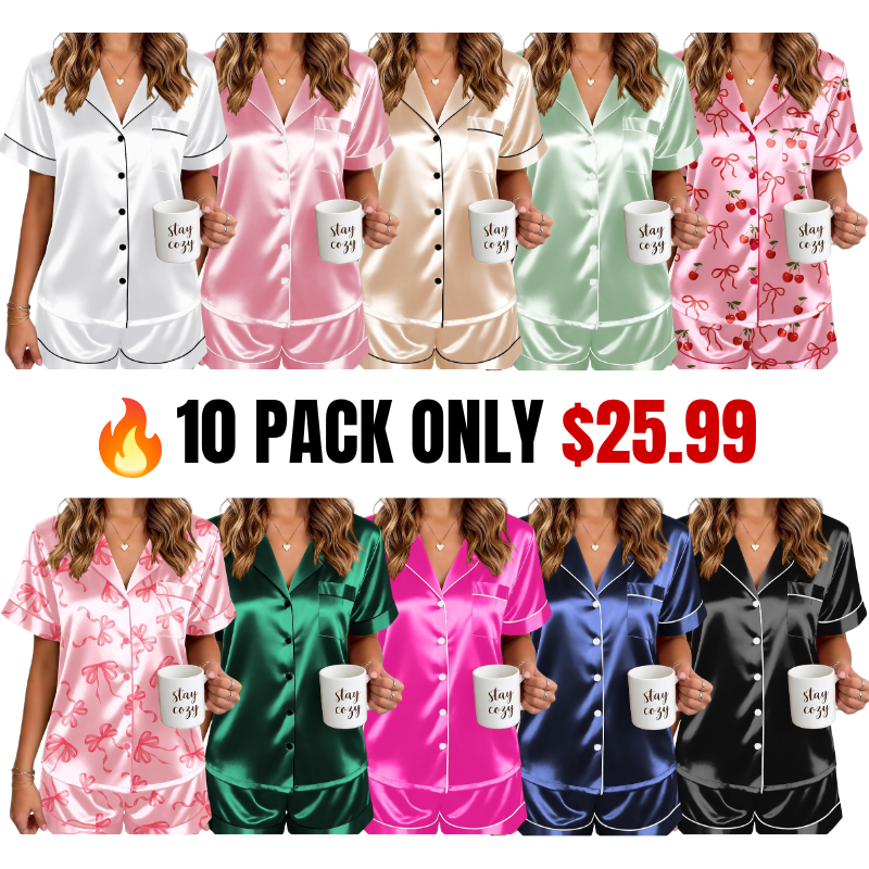 🔥Women's Silk Pajamas for Women Short Sleeve Button Down Sleepwear
