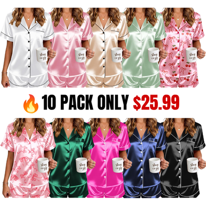 🔥Women's Silk Pajamas for Women Short Sleeve Button Down Sleepwear