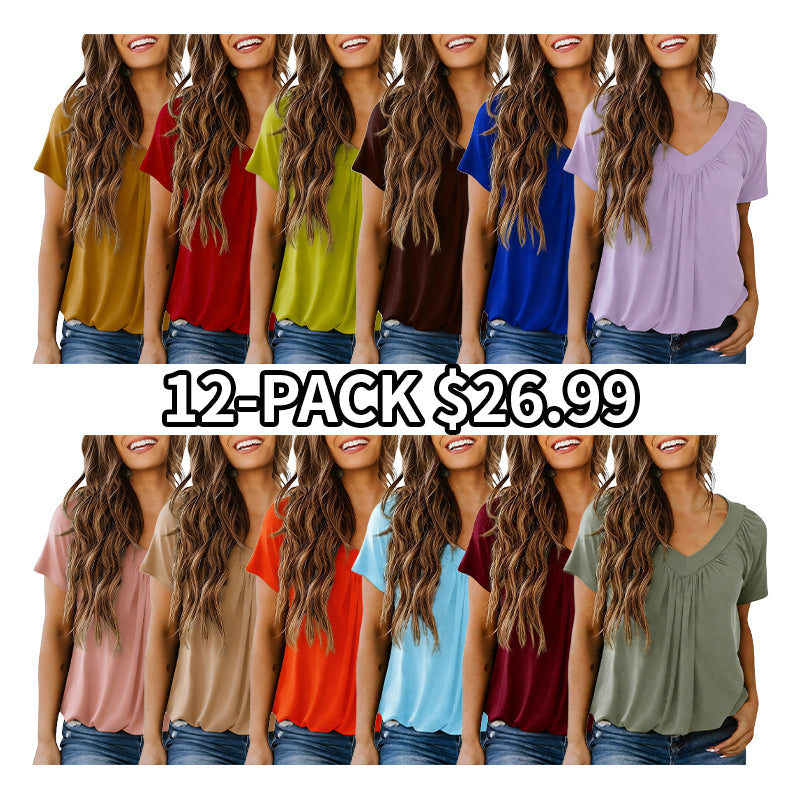 Women's Casual Summer Short Sleeve V Neck Tops T-shirts