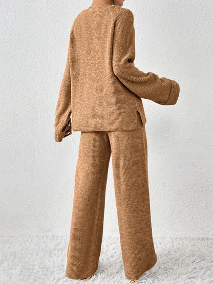 Women's Oversize Raglan Sleeve Split Sweater & Elastic Waist Pants Set
