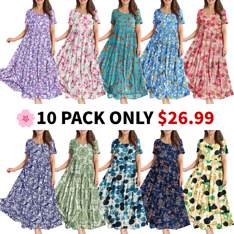 Women Casual Loose Bohemian Floral Dress Maxi Summer Beach Dresses