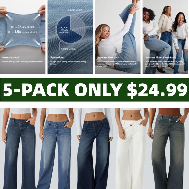 🔥5 Pack-Women's  Asymmetric Low Rise Zipper Pockets Baggy Wide Leg Washed Casual Jeans
