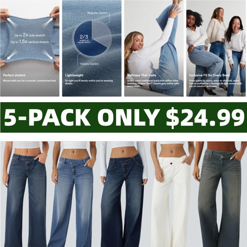 🔥5 Pack-Women's  Asymmetric Low Rise Zipper Pockets Baggy Wide Leg Washed Casual Jeans