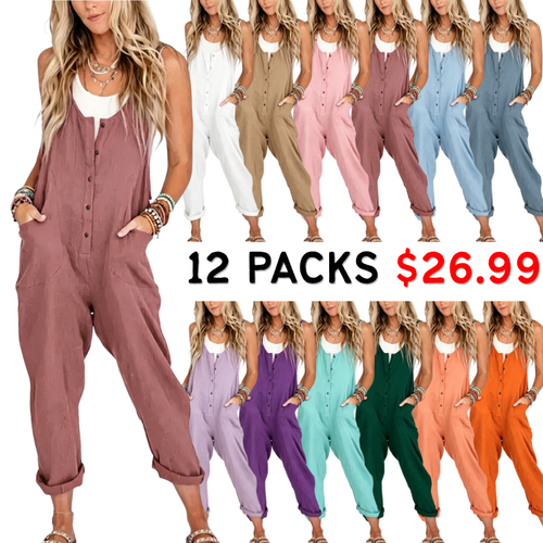 Womens Overalls Cotton Linen Loose Jumpsuits