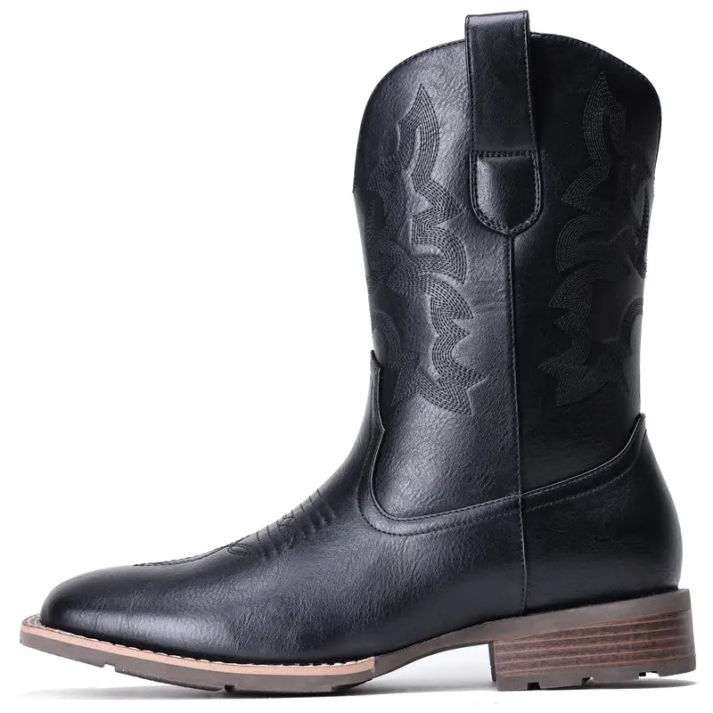 Men's Embroidered Western Square Toe Ankle Boots
