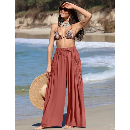 Women Casual Linen Blend Palazzo Pants