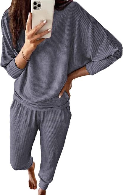 Women's Lounge Matching Set, Short Sleeve Top & Jogger Pants Casual Travel Outfit