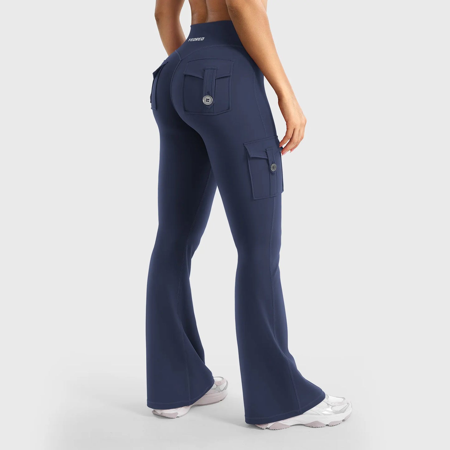 Women's Workout Flare Leggings with Pockets Hidden Scrunch High Waisted Cargo Gym Yoga No Front Seam Leggings Flared Joggers Fitness Outfit Camouflage Sports Pants