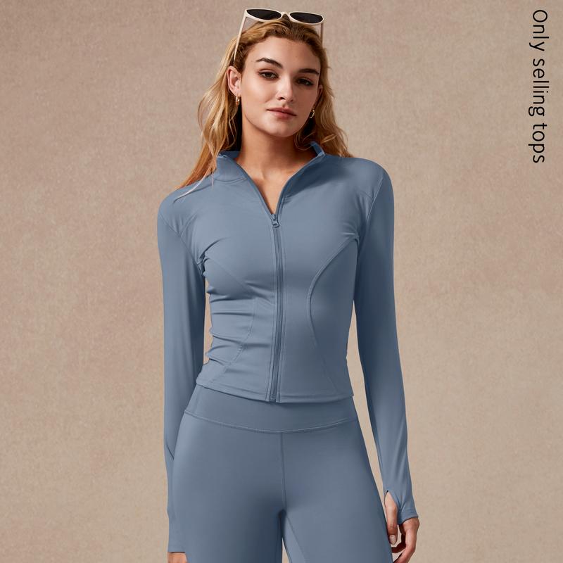Womens Full Zip Long Sleeved Sports Jacket Slim Fit Quick Dry Stretch Fabric with Thumb Holes for Running Yoga Gym Workout Outfits Activewear