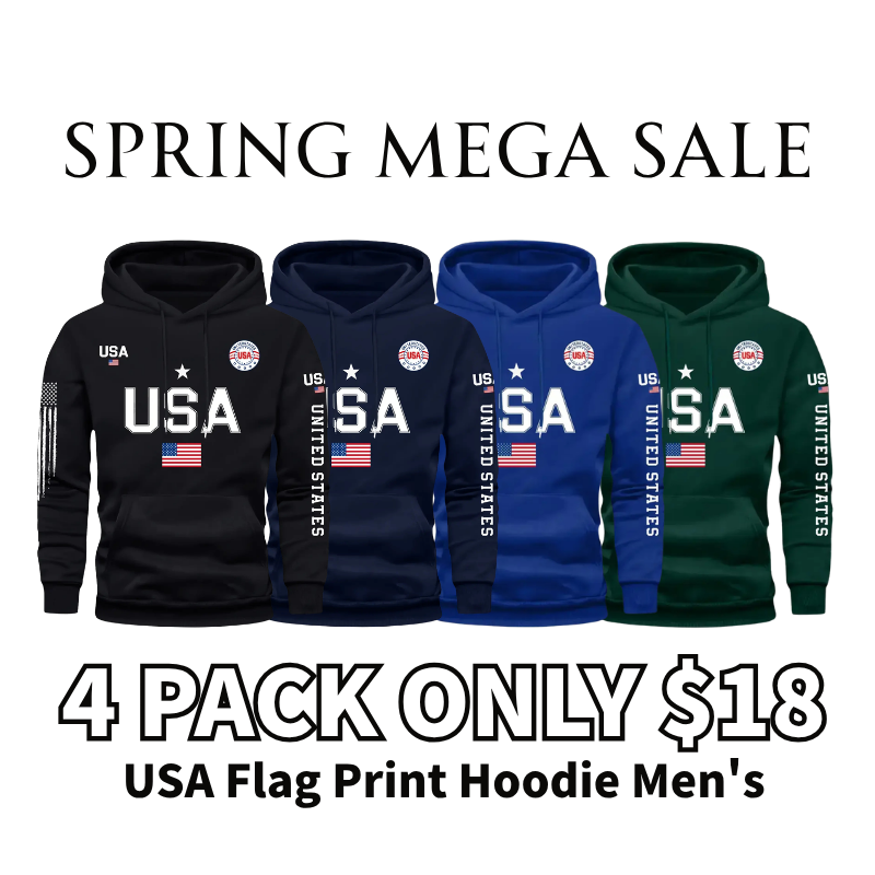 USA Flag Print Hoodie Men's Fleece Sweatshirt
