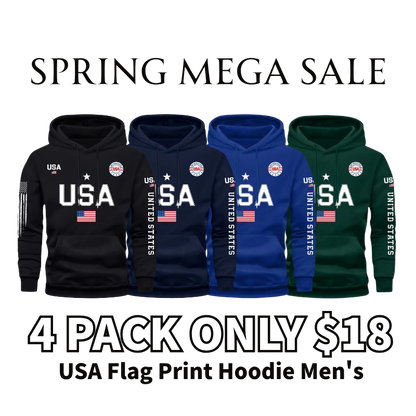 USA Flag Print Hoodie Men's Fleece Sweatshirt