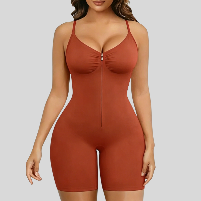 Women Tummy Control Zip-Up Shapewear Bodysuit Breathable Stretch Mesh
